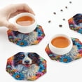 thumbnail image 3 of KLL Drink Coasters Set Octagon of 4,PU Leather Absorbent Coasters Set Decorative Coffee Cup Coasters Housewarming Gift for Home Decor-Oil Painting Sunflower Puppy, 3 of 5