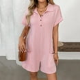 thumbnail image 4 of CaiJunJia Womens Short Sleeve Romper Casual Summer Cotton V Neck Button Down Short Jumpsuit, 4 of 8