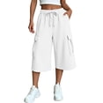 thumbnail image 3 of RongHuan Women's Capri Pants Baggy Cargo Wide Leg Cropped Sweatpants Drawstring Casual Jogger Pants with Pockets, 3 of 8
