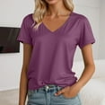 thumbnail image 2 of MIXUE Boho Tops For Women Summer Solid Color V Neck Short Sleeve Soft Casual Basic Pullover Shirts For Women Tshirts Activewear,Red,S, 2 of 5