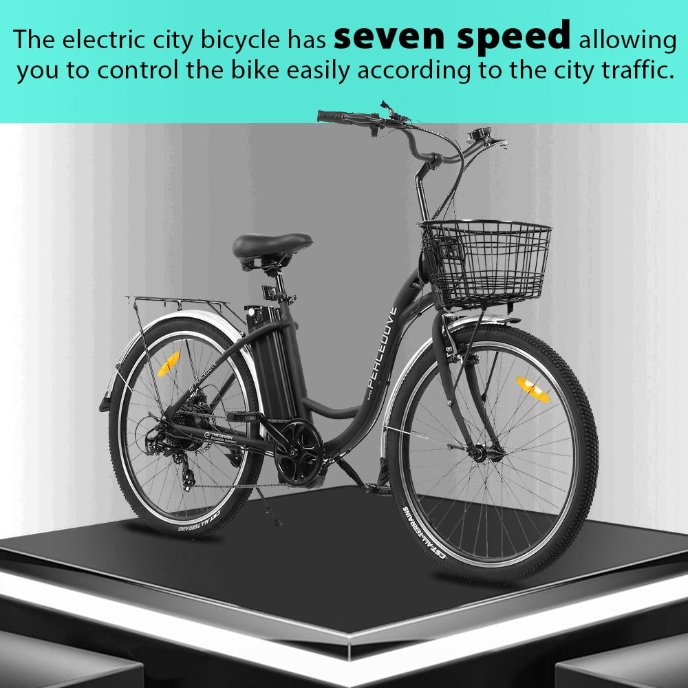 ECOTRIC Electric City Cruiser Bicycle 26" 20 MPH 350W with Basket Step Through E-bike Commute for Adult Female Male Pedal Assist A-E516646 UL2849