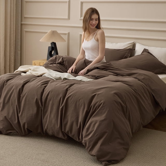 Funda nórdica Bedsure Oversized King 305 x 249 cm, marrón, algodón
