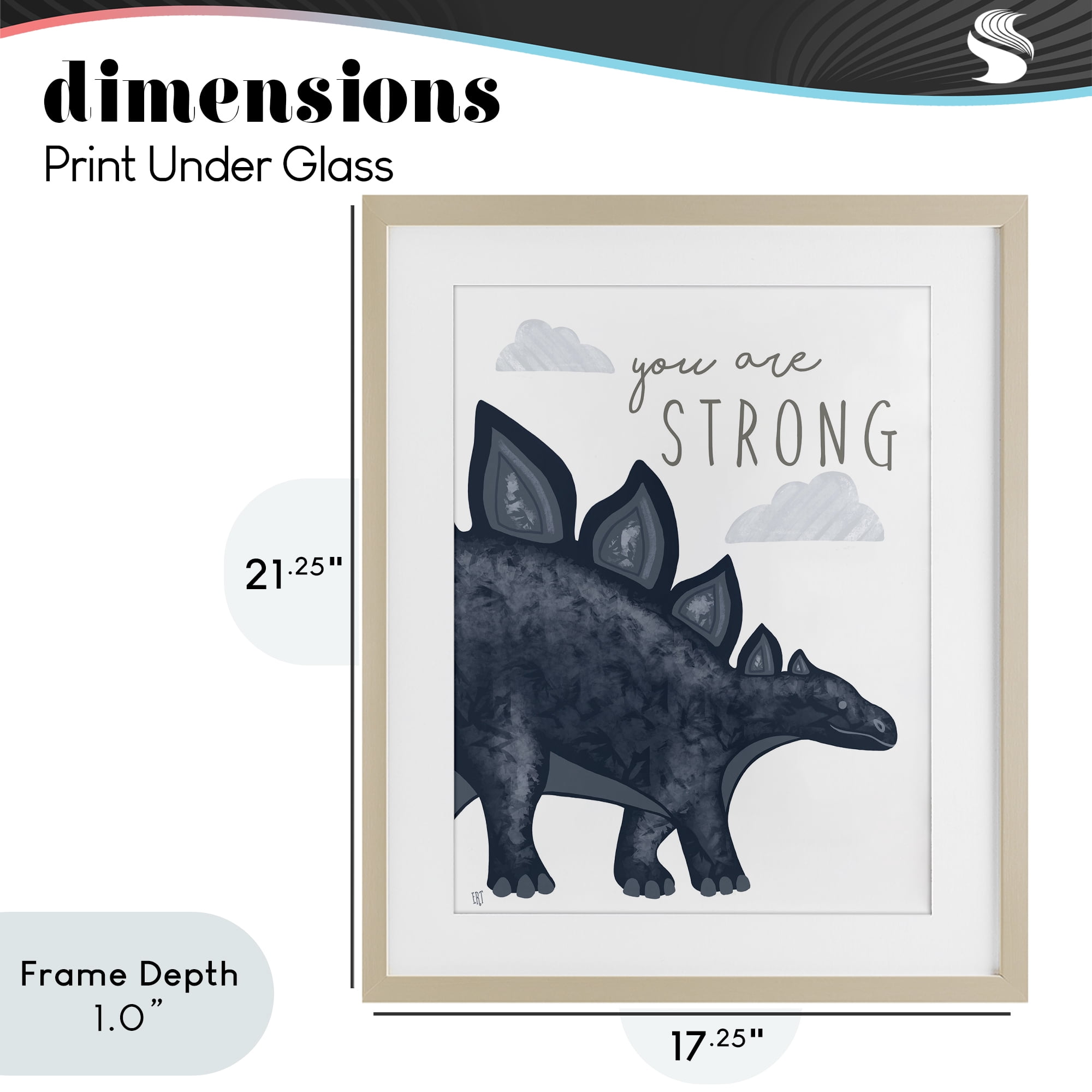Stupell Industries You Are Strong Dinosaur Birch Framed Print Under Glass, design by Elizabeth Tyndall