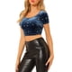 thumbnail image 4 of INSPIRAR CHIC Top corto ajustado de terciopelo con cuello redondo y mangas cortas para mujer XS azul, 4 of 7