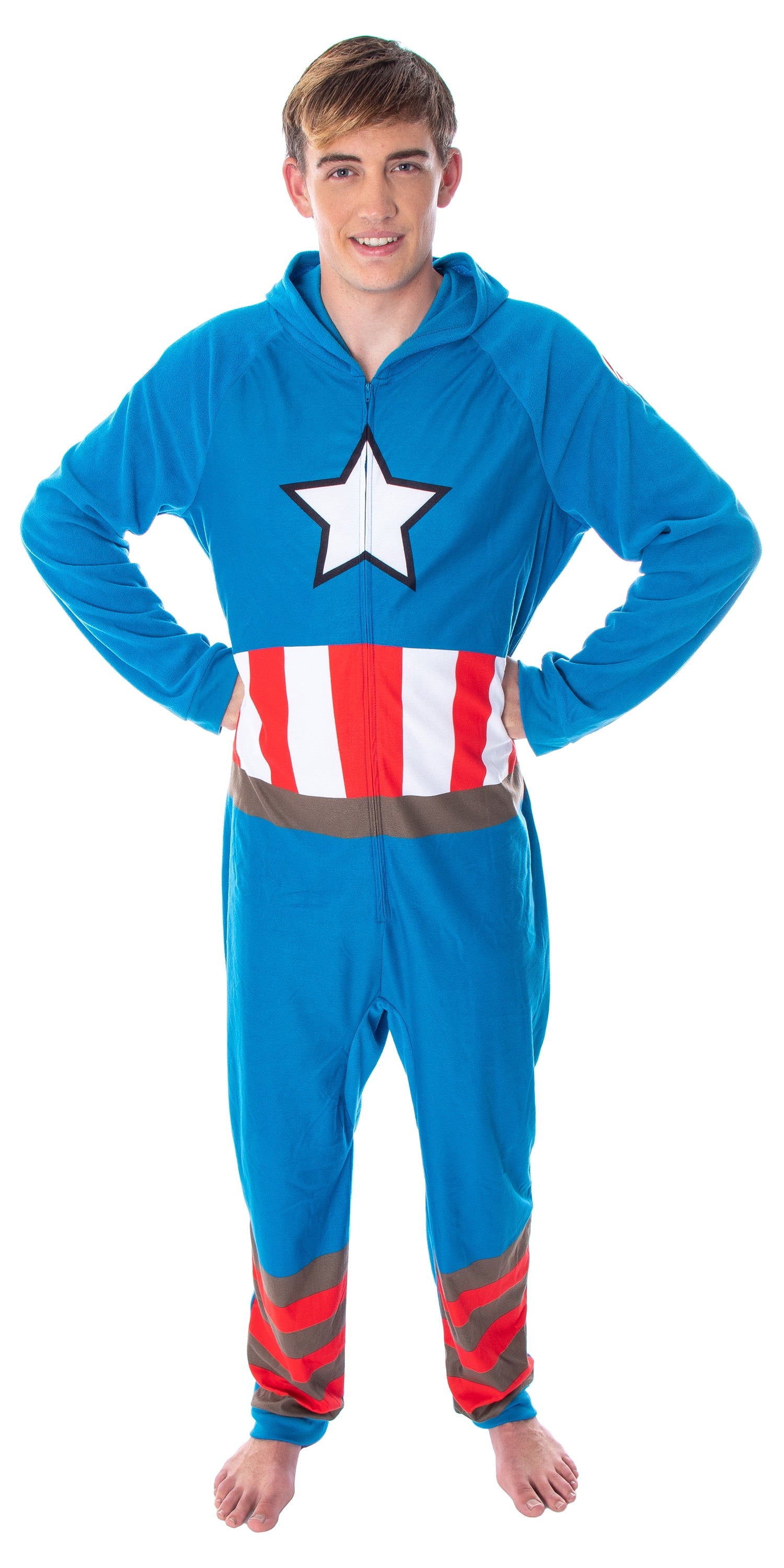 MARVEL Captain America Dress Up Onesie Boys All in One Kids Avengers Fleece Sleepsuit Fully Printed Front and Back Onezee Pyjamas 