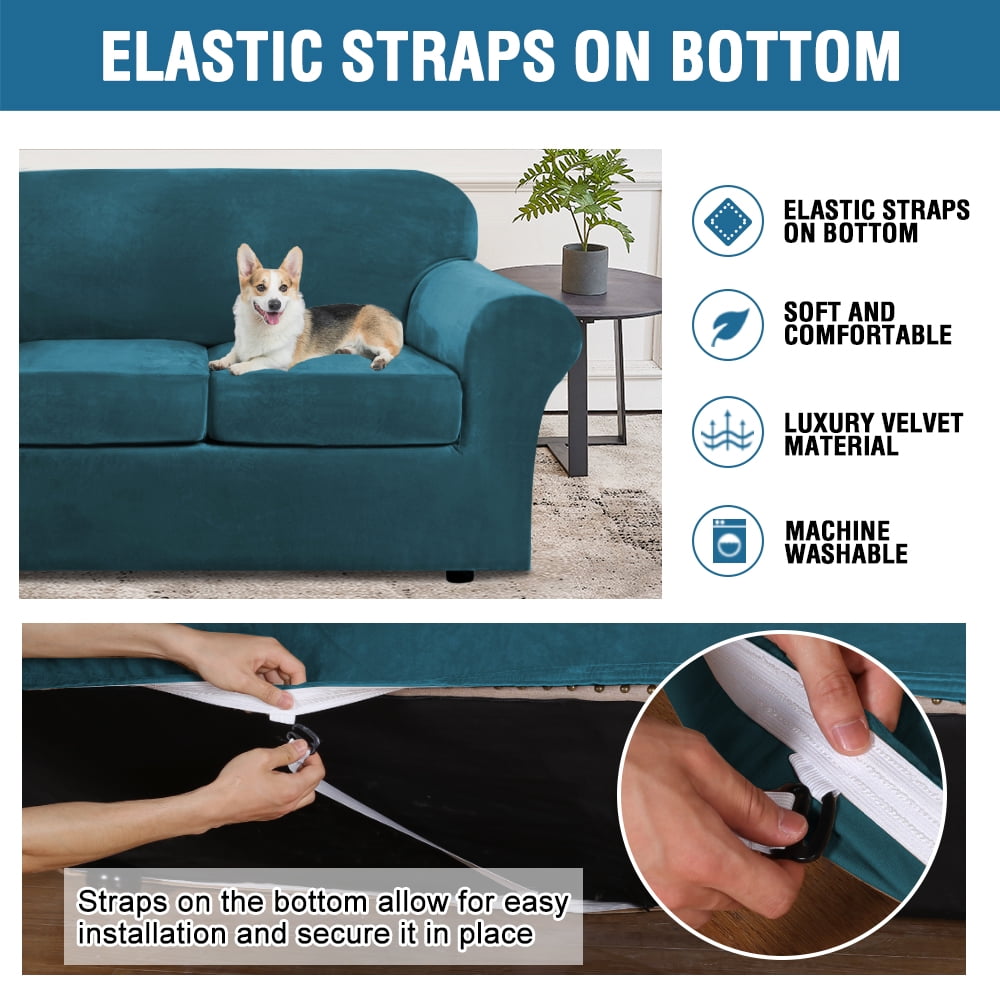 CJC 4-Piece Sofa Couch Covers, Velvet 3 Seater Slipcover for Separate Cushion Couch, Stretch Furniture Protector for Pets Kids, 9 Colors