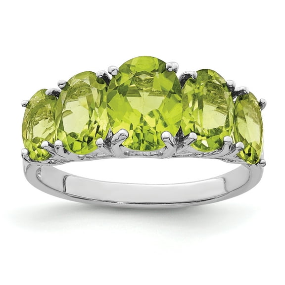 925 Sterling Silver Polished Rhodium Peridot Love Heart Ring Size 6 2mm Wide Statement Ring for Women