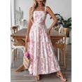 thumbnail image 4 of Pink Floral Print Sleeveless Tiered Maxi Dress With Square Neckline For Women, 4 of 6