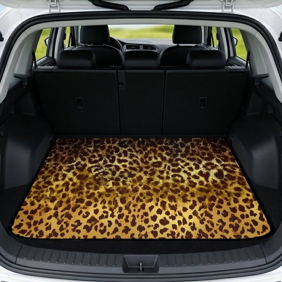 COEQINE Universal Car Trunk Mat All Weather Cargo Liner Floor Mat with Non-Slip Backing Scratch-proof Pet Cargo Mat Suitable for Most Car Models, Gold Leopard Print