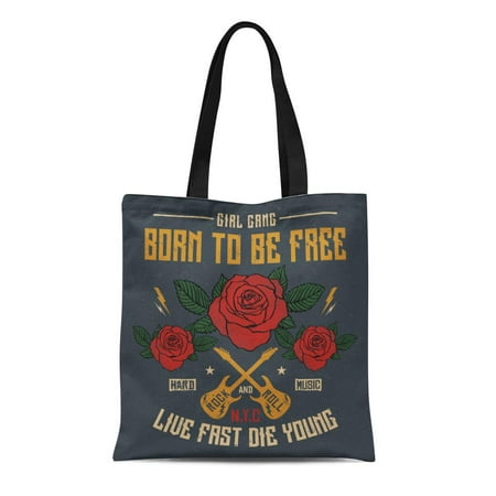 LADDKE Canvas Tote Bag Red Nyc Girl Gang Rose Slogan Patch Leaves Badges Durable Reusable Shopping Shoulder Grocery (The Best Red Velvet Cake In Nyc)