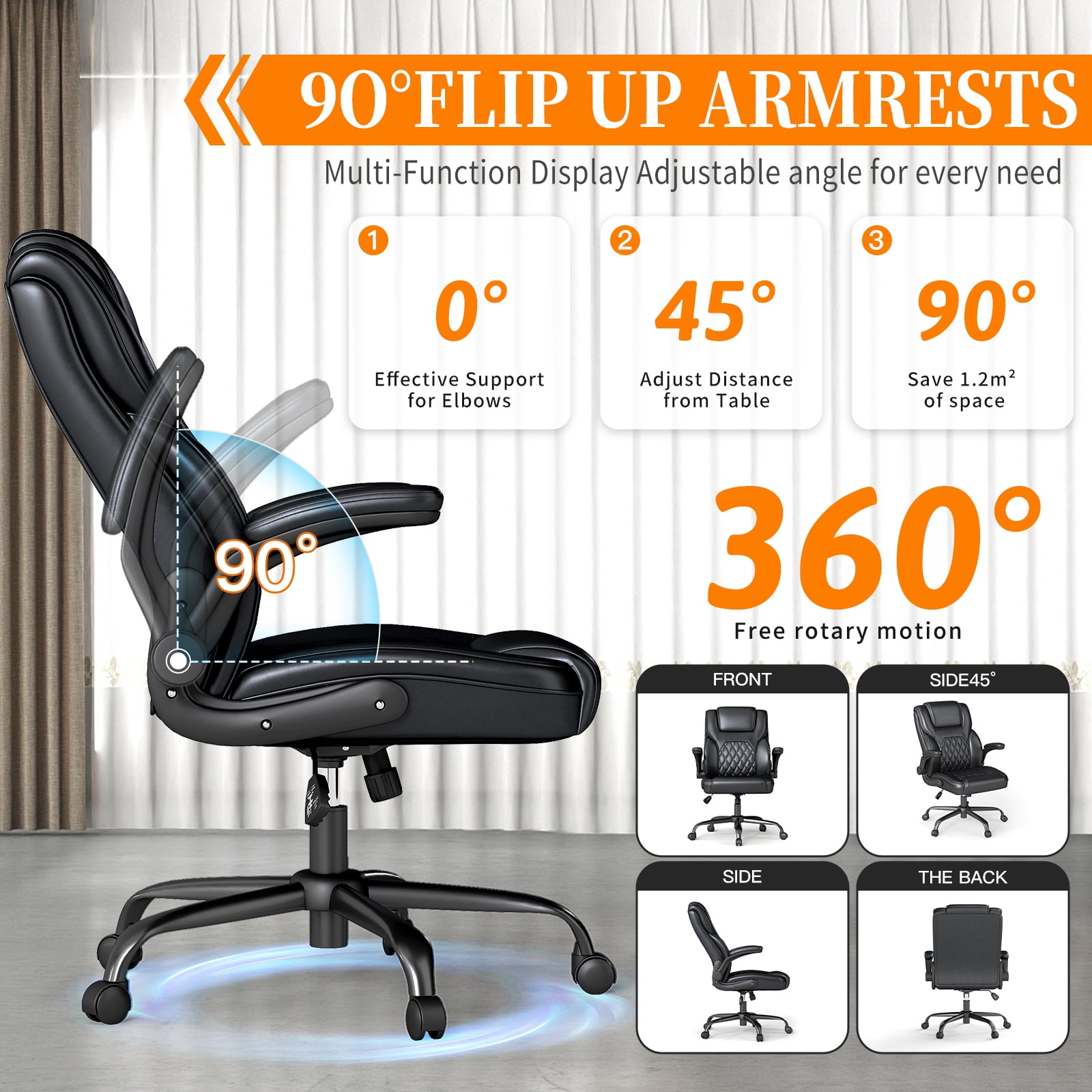 YERAIRR  Leather Office Chair  Big and Tall Wide Seat Task Chair Ergonomic Computer Desk Chair High Back, Adjustable Armrests, Thick Seat Cushion Black