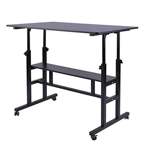 AIZ Mobile Standing Desk, Adjustable Computer Desk Rolling Laptop Cart ... Portable Workstation On Wheels