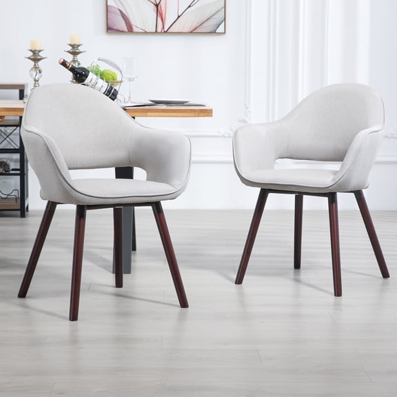 Set of 2 Adel Modern Beige Arm Chair Dining Chair with Beech Legs