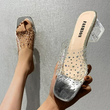 

Cathalem Chunky Shoes Fashion High Heels Sandals Thick soled Women s Casual Breathable Women s slipper Massage Slippers for Women Silver 6.5