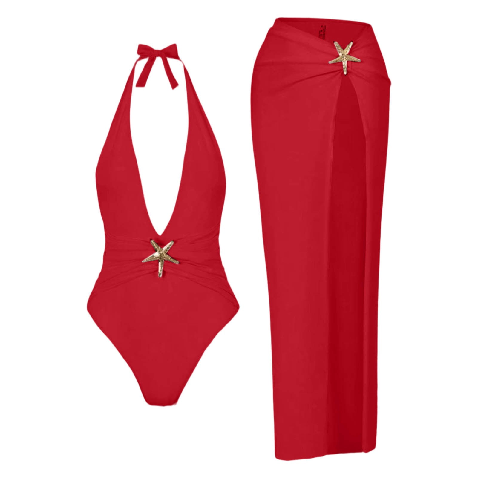 XIAOCHA Beach Dress For Women Halter Neck Plunge High Slit Ruched Maxi Dress Bathing Suits Quick Drying Elegant Resort Cover Ups