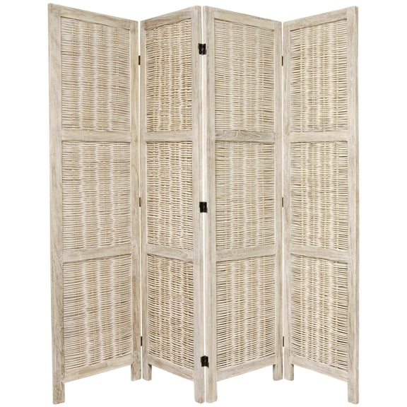 Oriental Furniture 5 1/2 ft. Tall Bamboo Matchstick Screen - White - 4 Panel