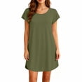 thumbnail image 6 of Drses Women's Soft Bamboo Viscose Dress, Crew Neck Short Sleeve Swing T-Shirt Dress with Pockets Casual Daily Nightgown Sleepshirt Pajama Loungewear Summer Sleepwear, 6 of 7