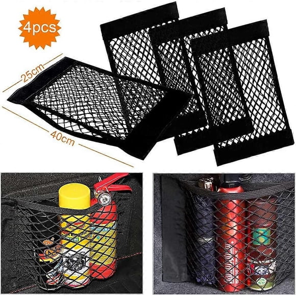Car Trunk Storage Net, [4PCS 40x25cm]Pocket Organizer Bag, Car Storage Net Bag with Elastic Magic Sticker