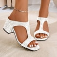 thumbnail image 2 of Rokment Women's Chunky Block Mid Heels Slip on Dressy Sandals for Ladies Fashion Casual Faux Snakeskin Leather Square Open Toe Dress Slides Pumps Summer 2026 White Size 7.5, 2 of 7