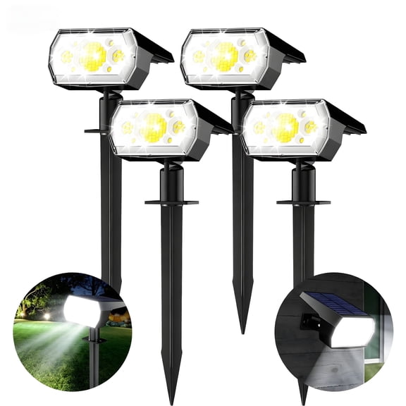 VOLIVO 4 Pack Solar Outdoor Lights, Waterproof Solar Spot Lights with 3 Modes, 64 LEDs, Dusk to Dawn Sensor, Decorative for Yard Patio Garden Walkway, White