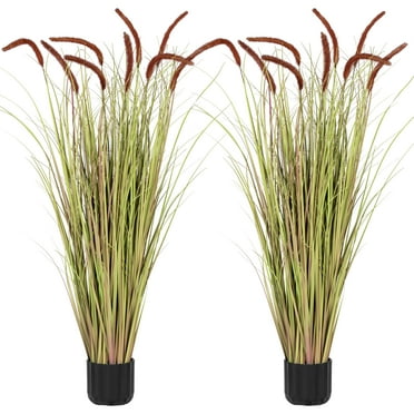 Bibana 4 FT 2-Pack Artificial Horsetail Reed Grass, Fake Topiary Plant Tree in Pot, Cement filled Pot Faux Flower Plants, Housewarming Gift Potted Bushes for Home Indoor Outdoor Office Décor