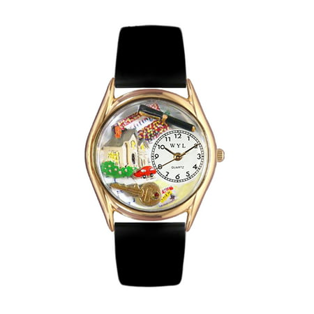 Whimsical Realtor Black Leather And Goldtone Watch