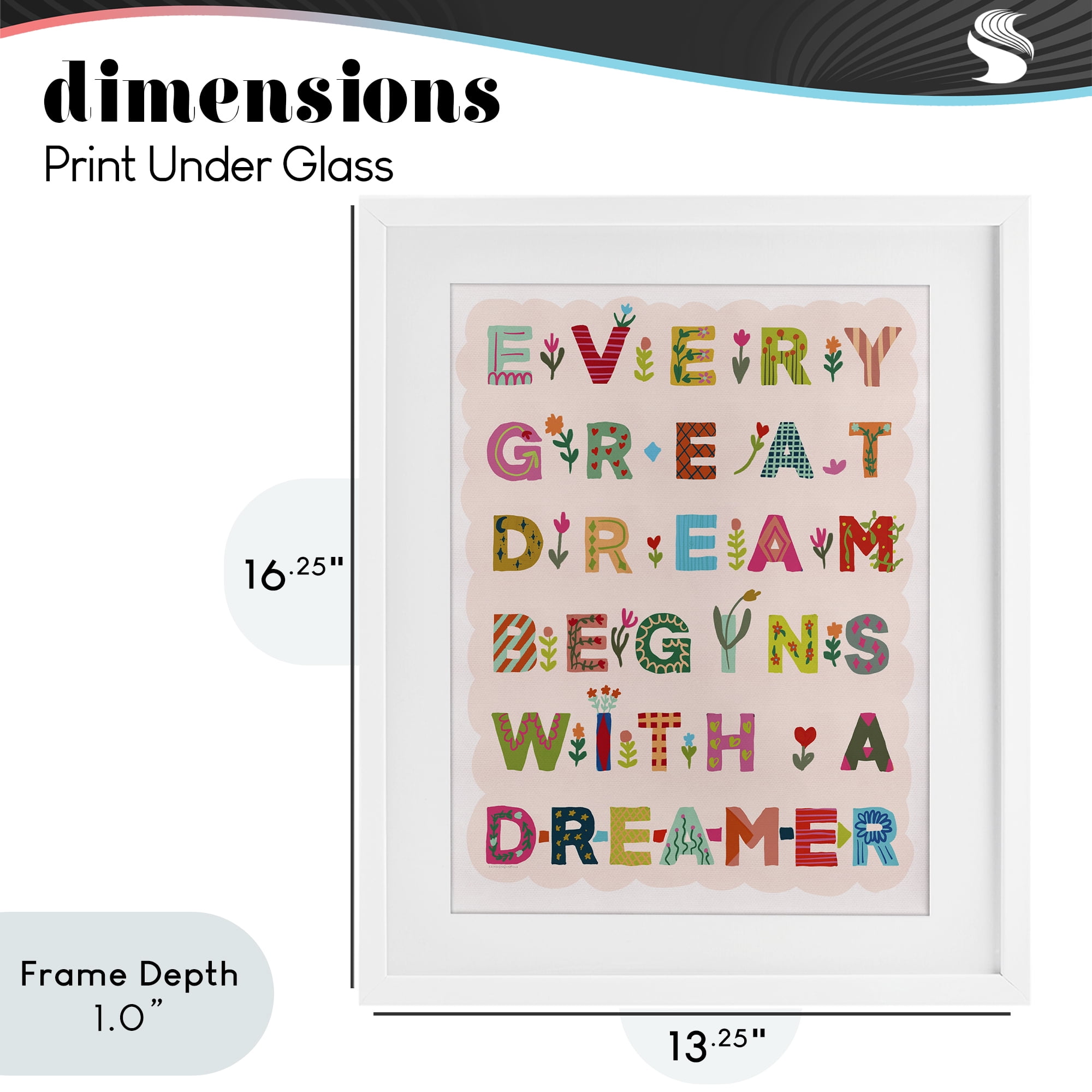 Stupell Industries Every Great Dream White Framed Print Under Glass, design by Kamdon Kreations