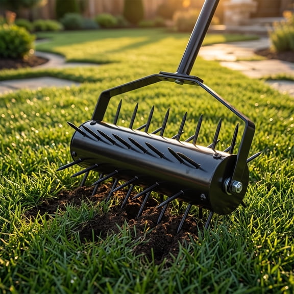 Zateety Rolling manual lawn aerator, Home aerator lawn tool pusher, 58-inch handle push lawn aerator for lawns, yards and gardens