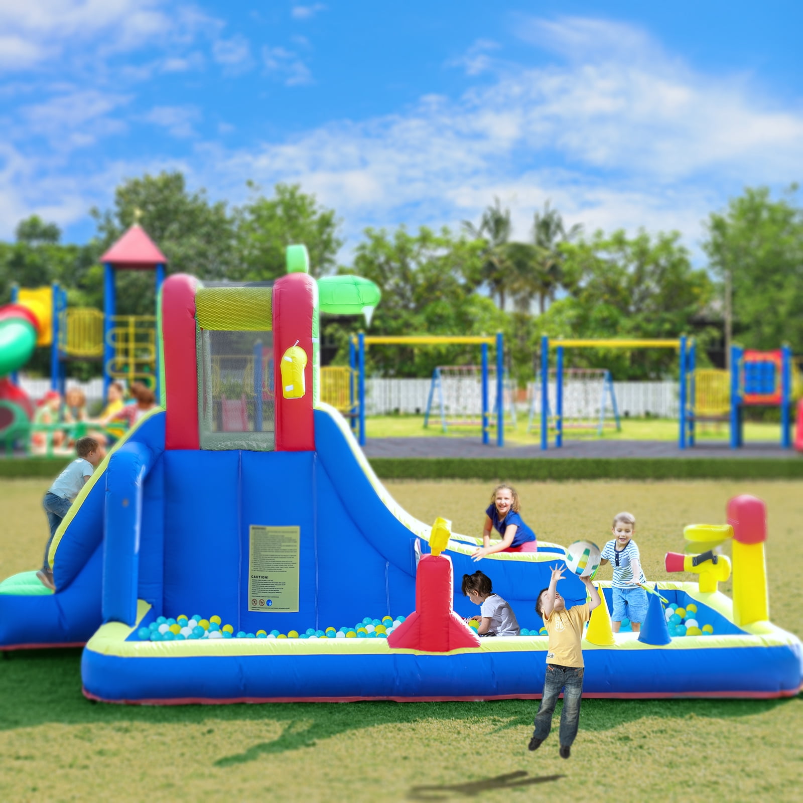 Relunch Inflatable Water Slide Crocodile Bounce House Volleyball Play for Kids