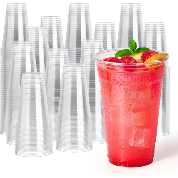 300 Pack Clear Plastic Cups, 9 oz Crystal Clear PET Party Cups, Classic Clear Disposable Wine Cups for Wedding, Thanksgiving, Birthday, Halloween, Christmas Party