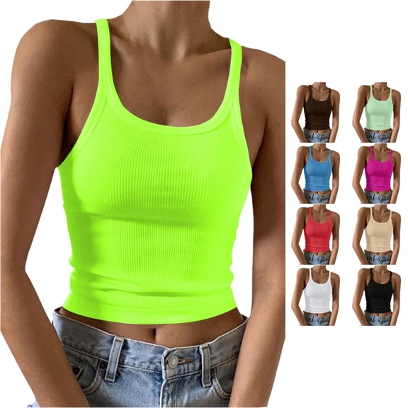 Tanghaowl Tank Tops for Women, Women Summer Casual Basic Graphic Tanks Vest Funny Beach Classic Fit Shirt Yellow XXL