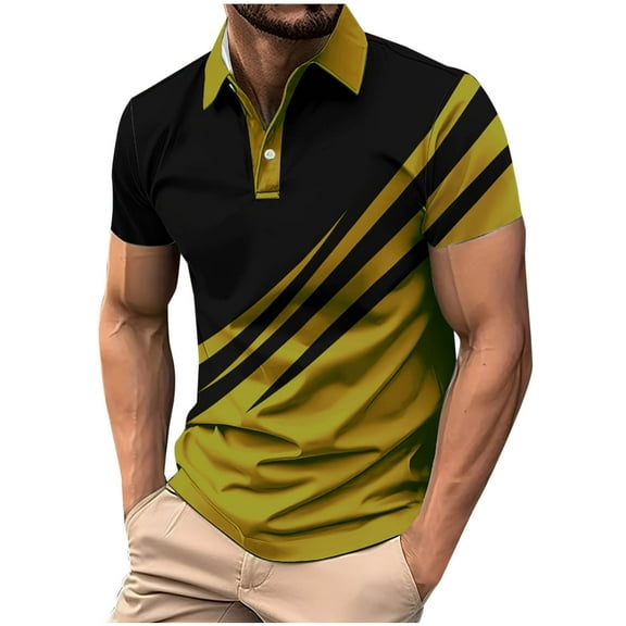 hotojiny Golf Shirts for Men Fashion Colorblock Short Sleeve Button Collared Tee Casual Summer Tops for Workout Sport