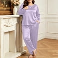 thumbnail image 2 of Nugftut Plus Size Pajama Sets for Women Satin Long Loungewear Two-Piece Fall Classic Sleepwear XL-5XL, 2 of 8