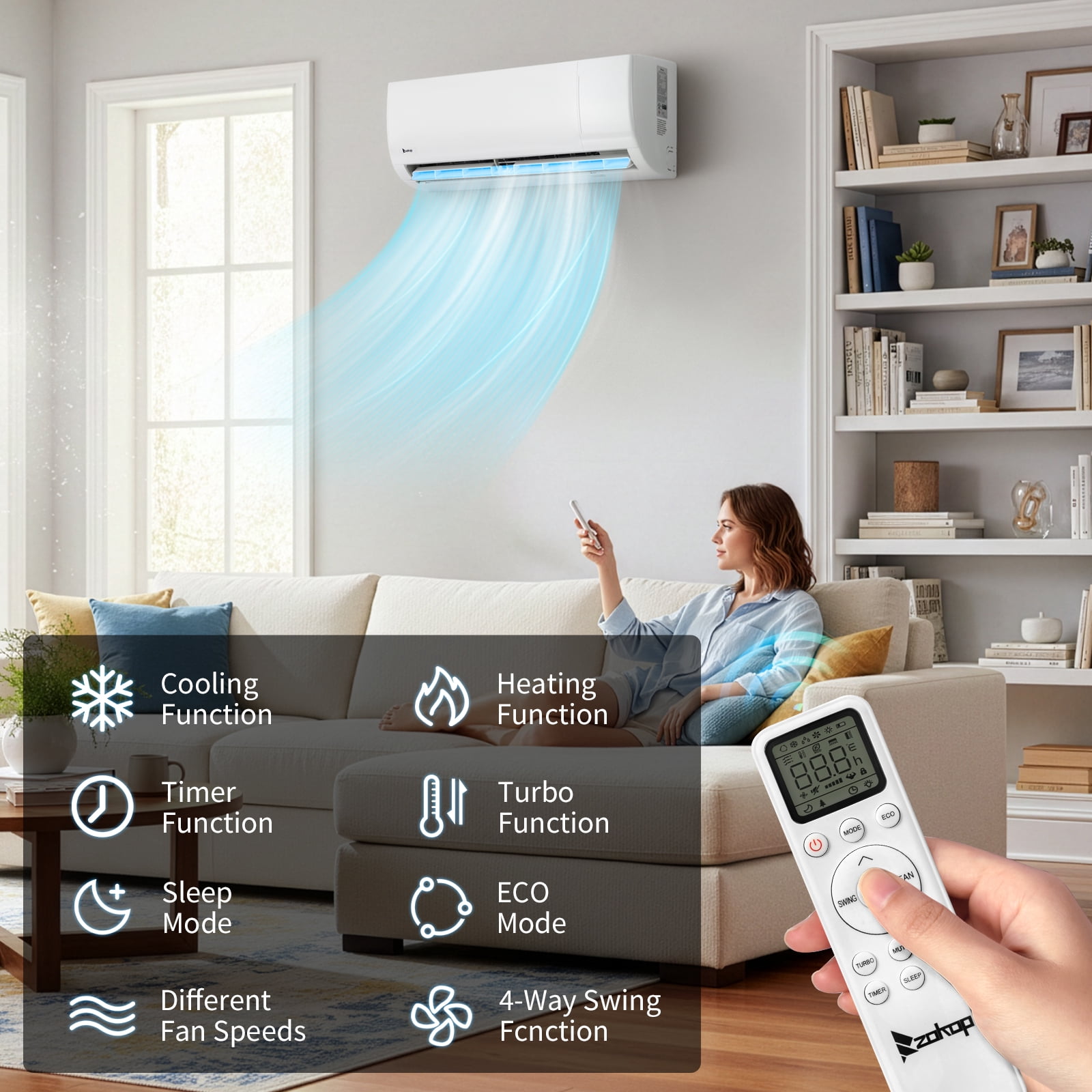 Ktaxon 9000BTU/19SEER2 Split Air Conditioner With Cooling/Heating 9000BTU Dehumidification Energy Saving Wall Split Unit White