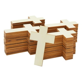 100 Pack Unfinished Wood Cross Shape Cutout Slices, 4.25 x 2.75