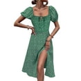 Chama Womens Square Neck Puff Sleeve Midi Dress Floral Print Tie Front ...