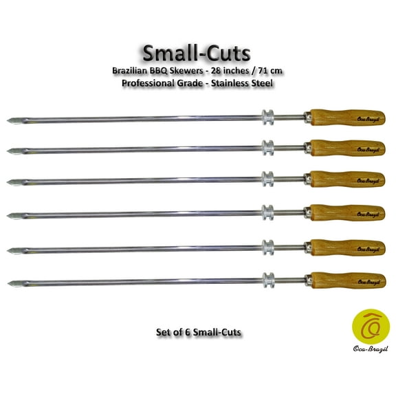 Small Cuts - Set of 6 Brazilian Skewers for BBQ 28" -  Professional Grade