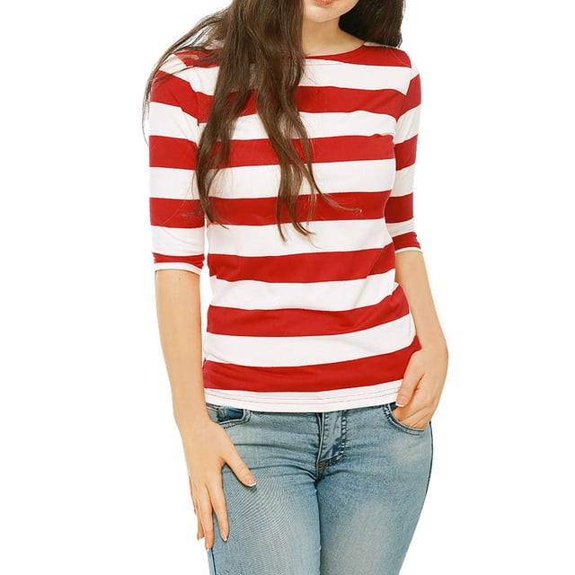Dde San Patricio Camisecon mangas de codo pamujer Camisebásiinformal con cuello de barco y corte ajustado Rojo M