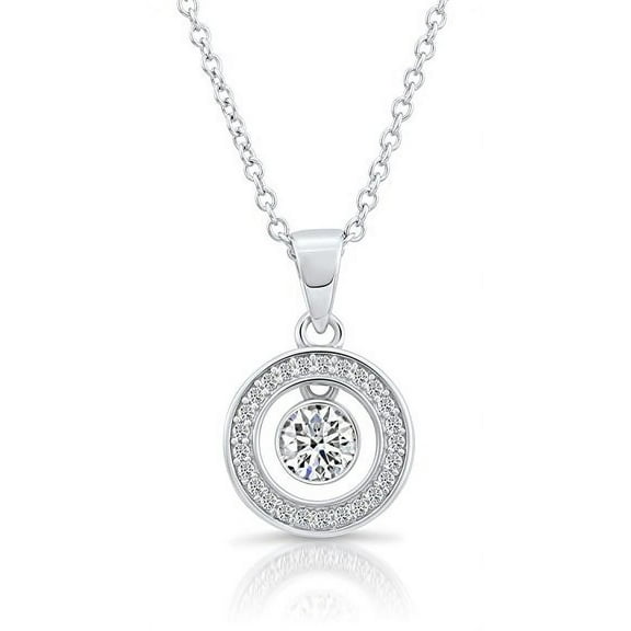 Tilo Jewelry 925 Sterling Silver Dangling CZ Round Halo Pendant Necklace | 18 Inch | Women & Unisex