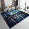 thumbnail image 2 of Area Rugs 7 X 8 ft Rug for Living Room Soft Non Slip Rug Low Pile Van Gogh Style Starry Night View Artistic Printed Rugs Bedroom Farmhouse Dining Room, Home Decor Indoor Dark Blue Golden Yellow, 2 of 7
