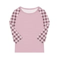 thumbnail image 3 of YunPes Shirts for Teens Girls Fashion Summer 3/4 Sleeve Tops Color Block Crew Neck 3/4 Sleeve Shirts Plaid Lightweight Blouses Cute, 3 of 4