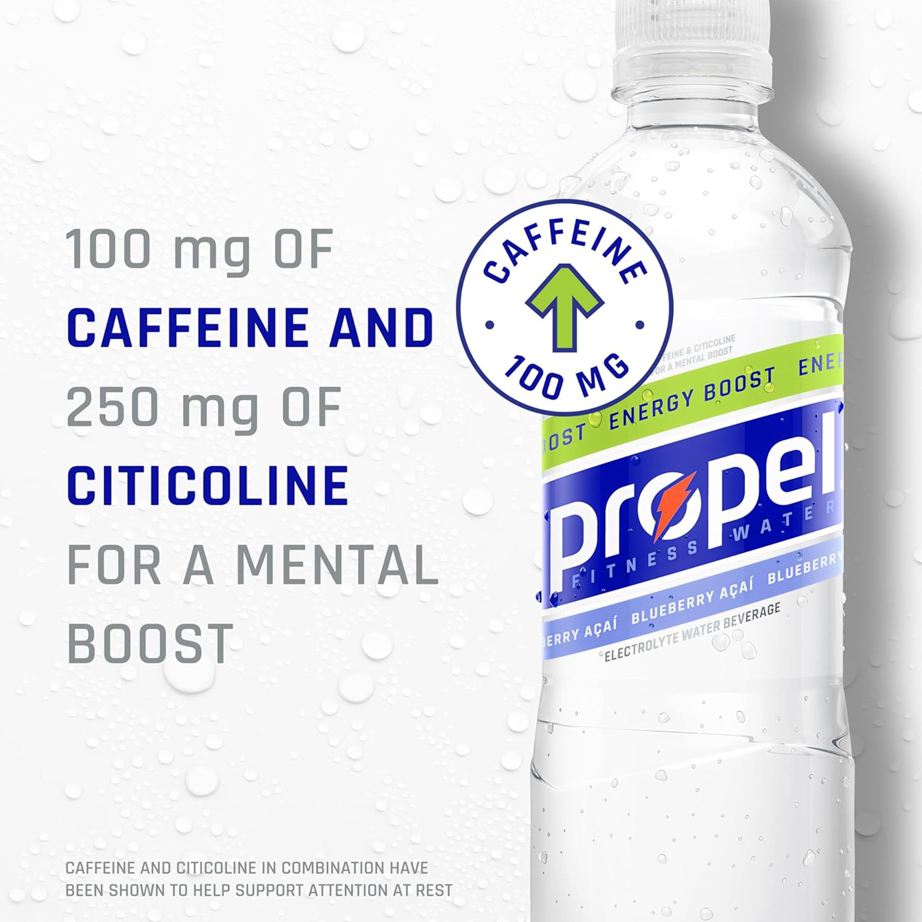Propel Energy Boost Electrolyte Energy Water, Blueberry Acai, 16.9 fl oz, 12 Count Bottles