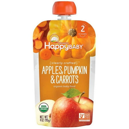 Nurture Inc. (Happy Baby), Organic Baby Food, Stage 2, Clearly Crafted, Apples, Pumpkin & Carrots, 6+ Months, 4 oz(pack of 4)