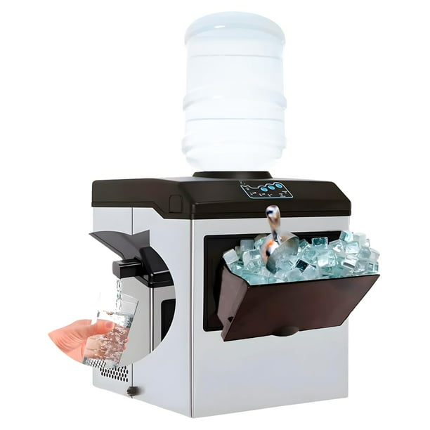 Mastery Brand Maquina de Hielo y Dispensador de Agua Para Garrafon 2 en 1 Producción de 25KG por Dia, Ice Maker de Acero Inoxidable, Autolimpieza, Control de Tamaño de Hielo, Producción cada 6 Minutos