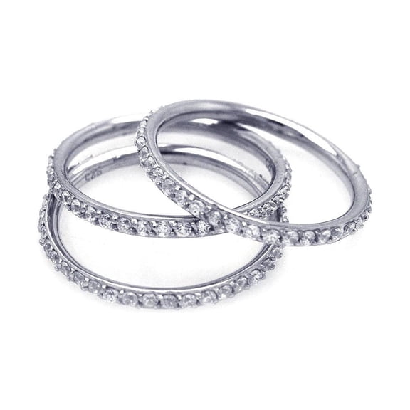 Rhodium Plated Sterling Silver 925 Stackable Ring Set 1mm Bands White CZ Jewelry Female Size 8