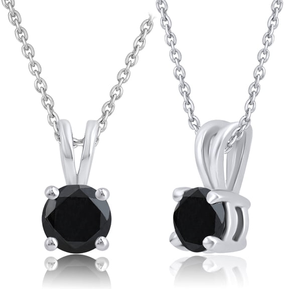 DewberryDiamonds 0.25 Ct Round Cut Black Diamond Solitaire Pendant Necklace for Women 18 Inch Cable Chain 14KT White Gold Plated 925 Sterling Silver