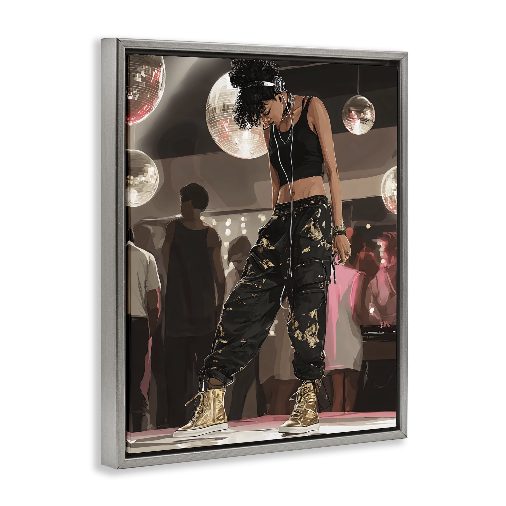 Stupell Industries Silent Disco Lone Dancer Gray Framed Floater Canvas Wall Art, design by Franklyn Gregory