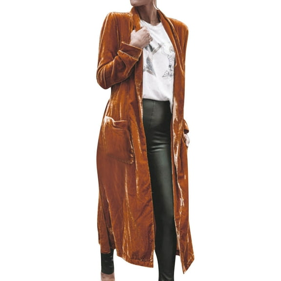 Women's Spring New Velvet Loose Elastic Casual Long Coat Cardigan