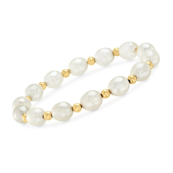 Ross-Simons 8-9mm Cultured Pearl and 14kt Yellow Gold Bead Bracelet, Women's, Adult