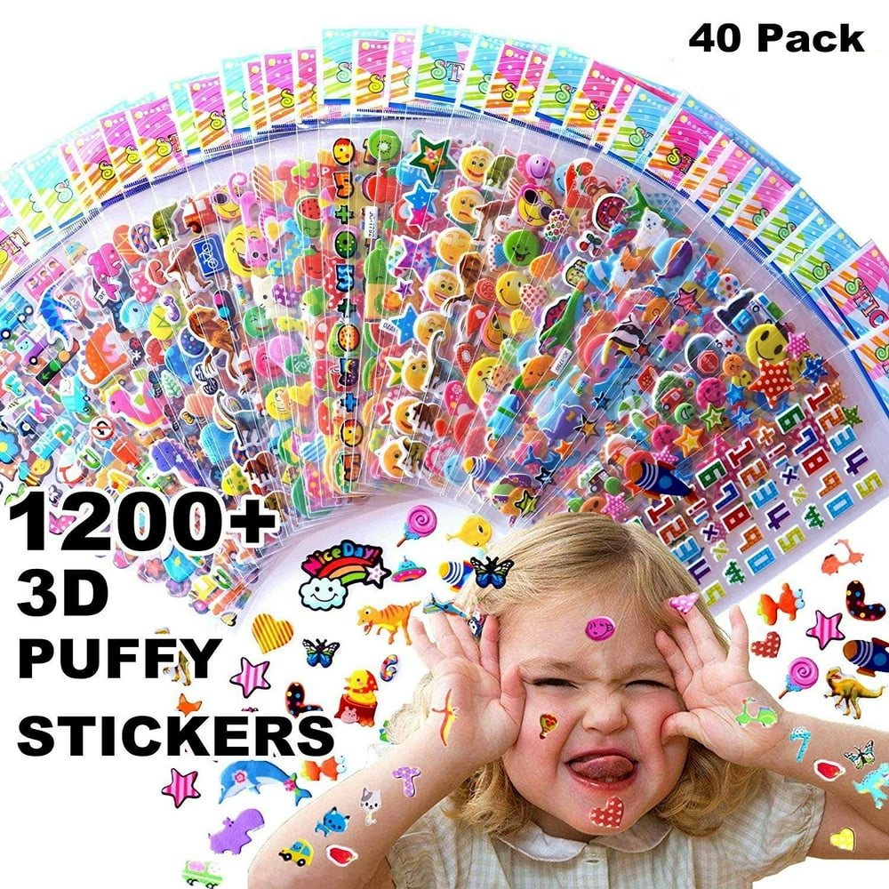 SWARKOL Kids Stickers 1200+, 40 Different Sheets, 3D Puffy Stickers for